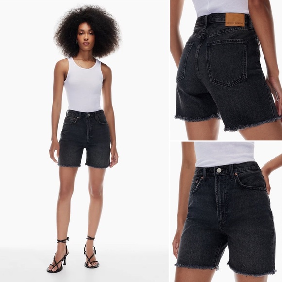 ARITZIA Denim Forum THE BOYFRIEND LOOSE MID THIGH SHORT 26 High Rise Gray Black - Picture 16 of 16